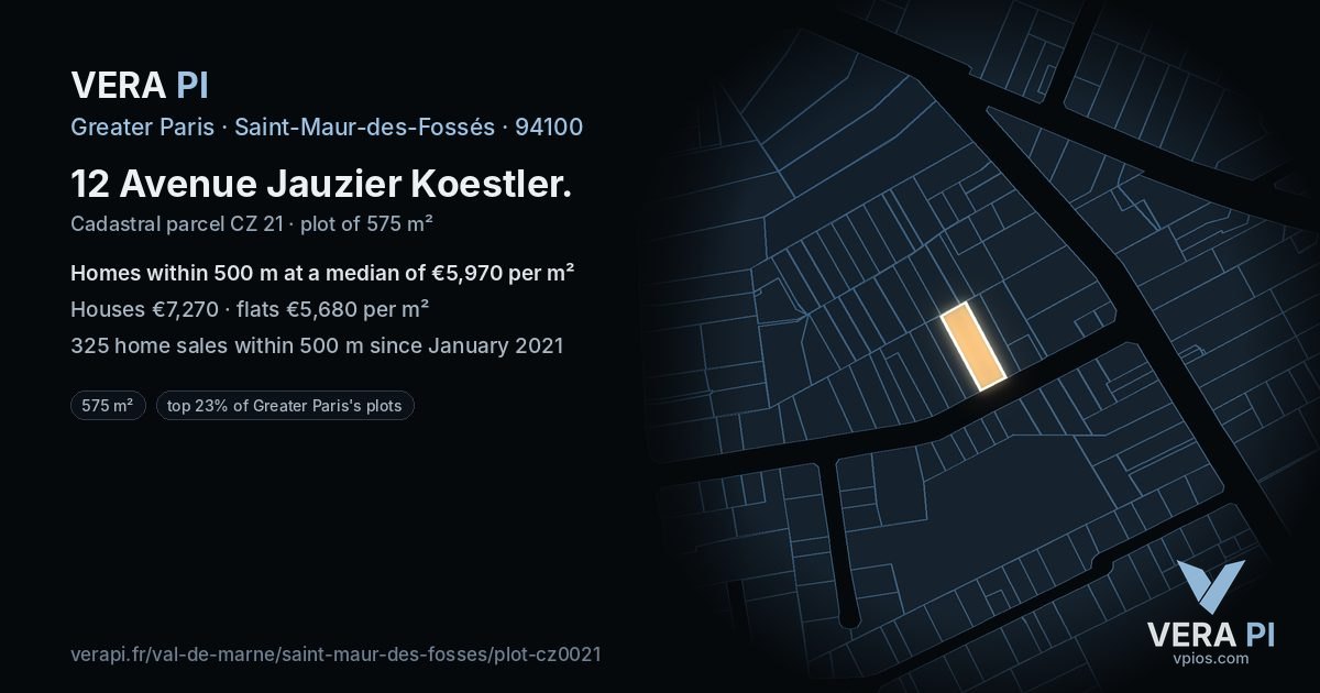 12 Avenue Jauzier Koestler, Saint-Maur-des-Fossés at night – the plot lit, the parcels around coloured by the prices near them