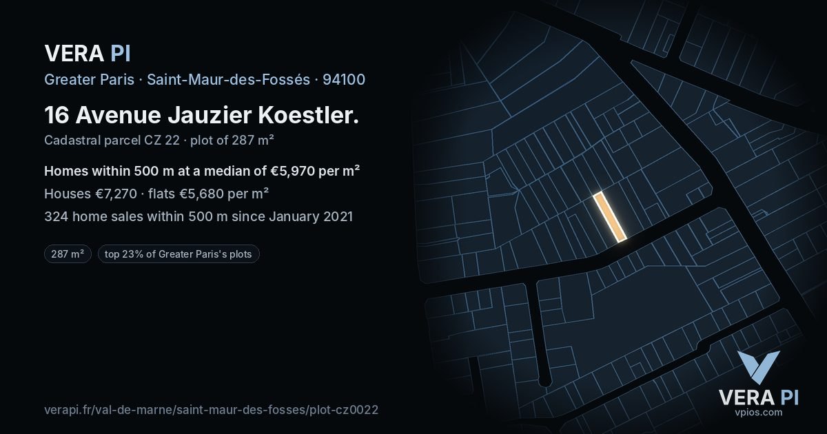 16 Avenue Jauzier Koestler, Saint-Maur-des-Fossés at night – the plot lit, the parcels around coloured by the prices near them