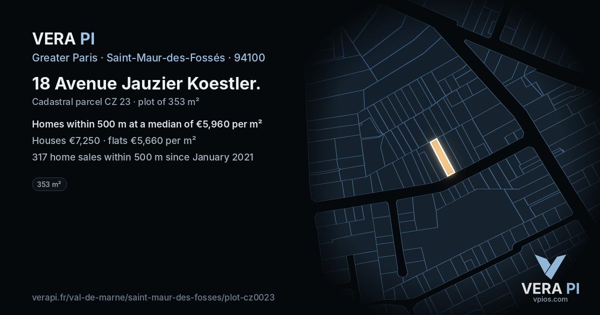 18 Avenue Jauzier Koestler, Saint-Maur-des-Fossés at night – the plot lit, the parcels around coloured by the prices near them