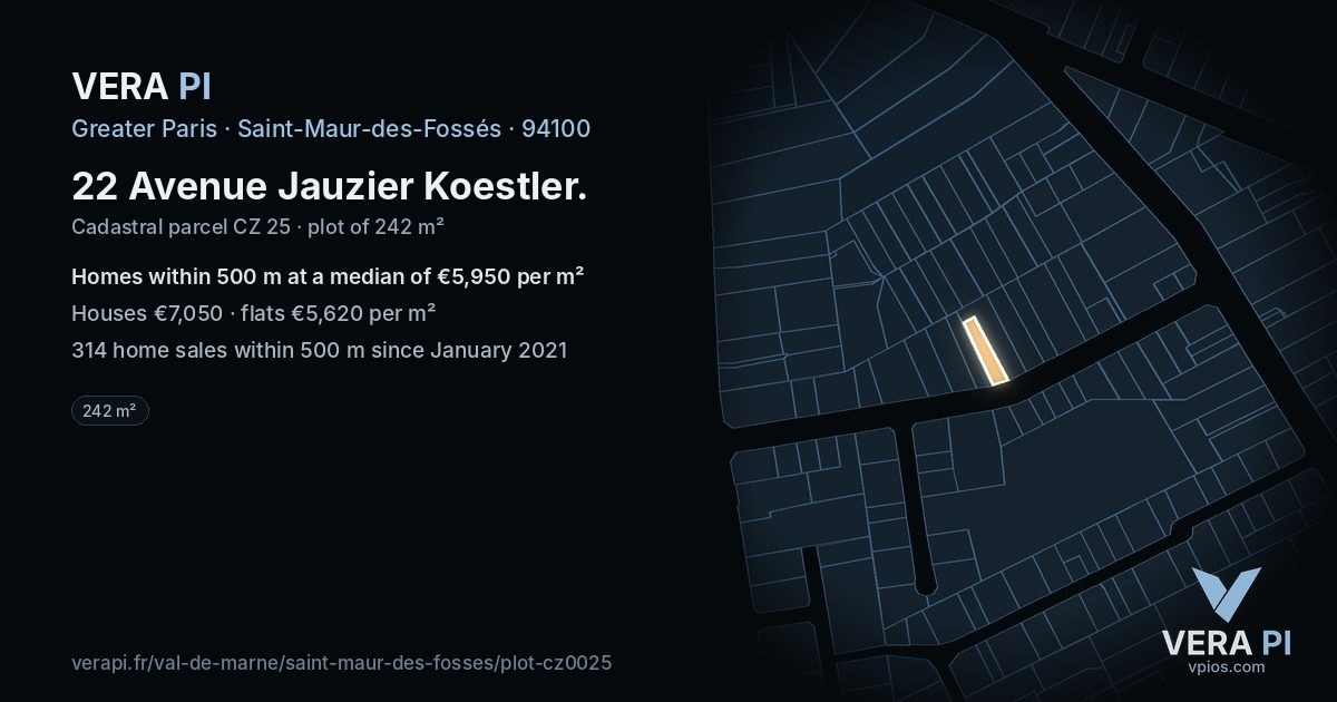 22 Avenue Jauzier Koestler, Saint-Maur-des-Fossés at night – the plot lit, the parcels around coloured by the prices near them