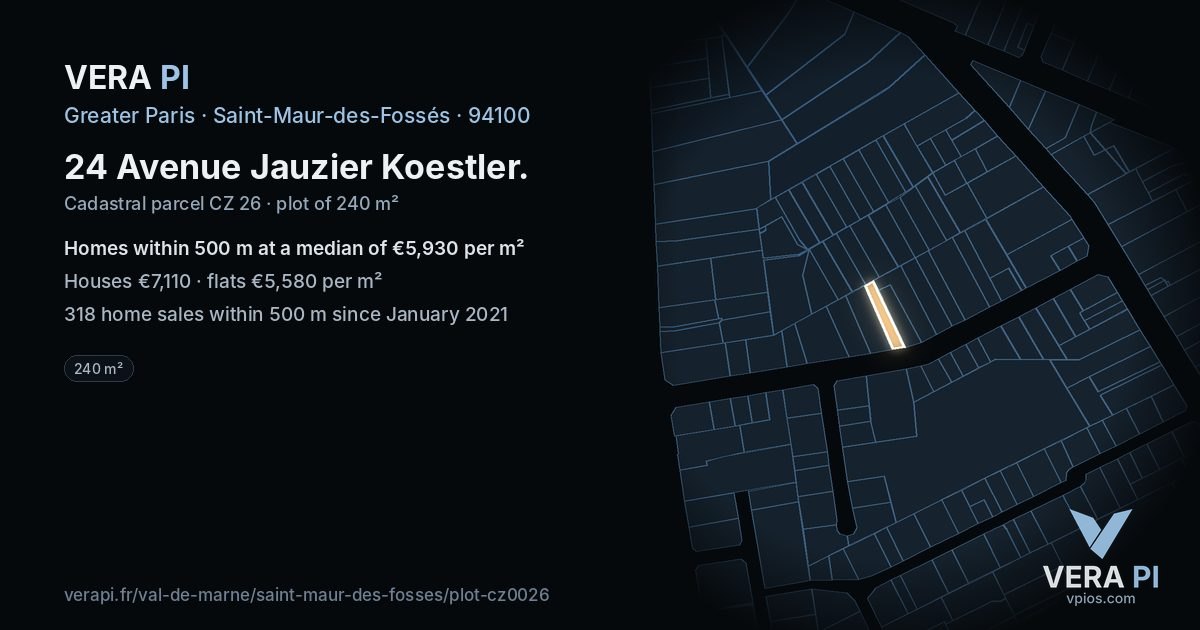 24 Avenue Jauzier Koestler, Saint-Maur-des-Fossés at night – the plot lit, the parcels around coloured by the prices near them