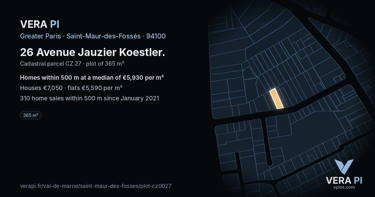 26 Avenue Jauzier Koestler, Saint-Maur-des-Fossés at night – the plot lit, the parcels around coloured by the prices near them
