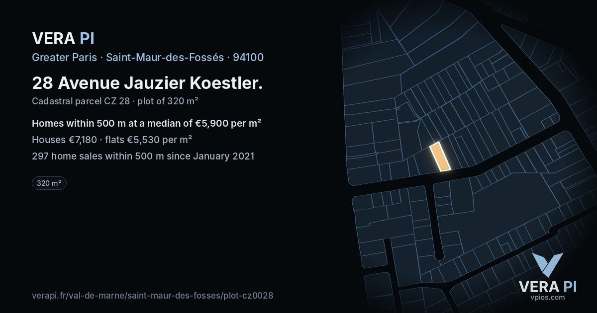 28 Avenue Jauzier Koestler, Saint-Maur-des-Fossés at night – the plot lit, the parcels around coloured by the prices near them