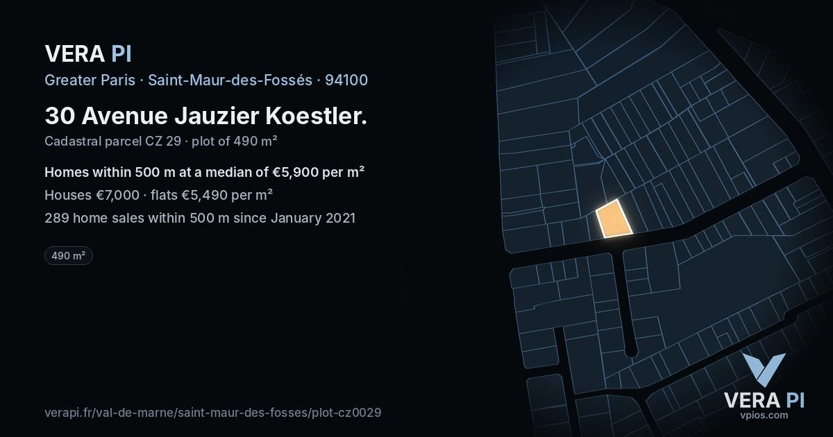 30 Avenue Jauzier Koestler, Saint-Maur-des-Fossés at night – the plot lit, the parcels around coloured by the prices near them