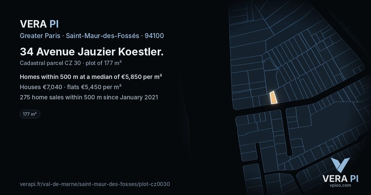 34 Avenue Jauzier Koestler, Saint-Maur-des-Fossés at night – the plot lit, the parcels around coloured by the prices near them