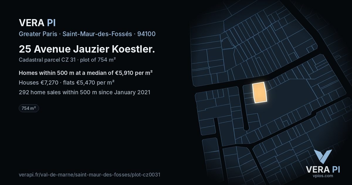 25 Avenue Jauzier Koestler, Saint-Maur-des-Fossés at night – the plot lit, the parcels around coloured by the prices near them