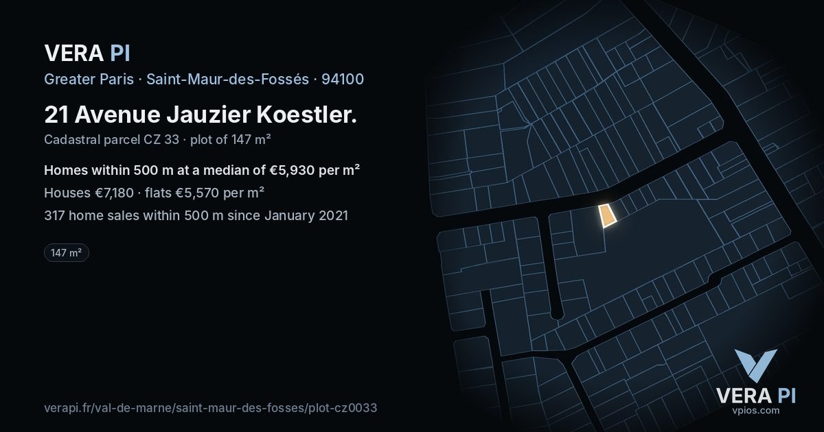 21 Avenue Jauzier Koestler, Saint-Maur-des-Fossés at night – the plot lit, the parcels around coloured by the prices near them
