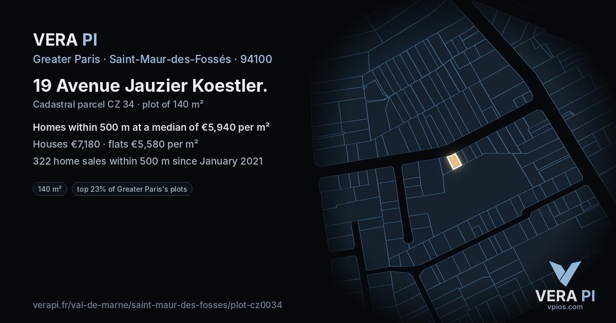 19 Avenue Jauzier Koestler, Saint-Maur-des-Fossés at night – the plot lit, the parcels around coloured by the prices near them