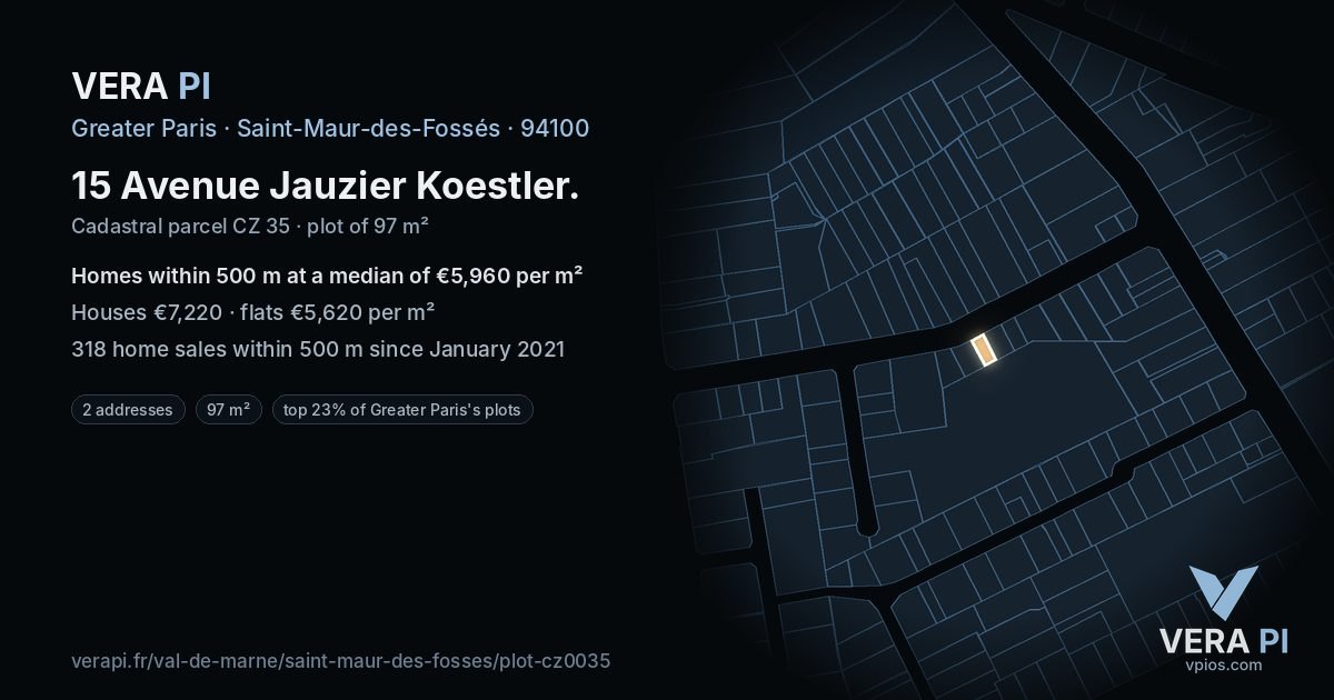 15 Avenue Jauzier Koestler, Saint-Maur-des-Fossés at night – the plot lit, the parcels around coloured by the prices near them