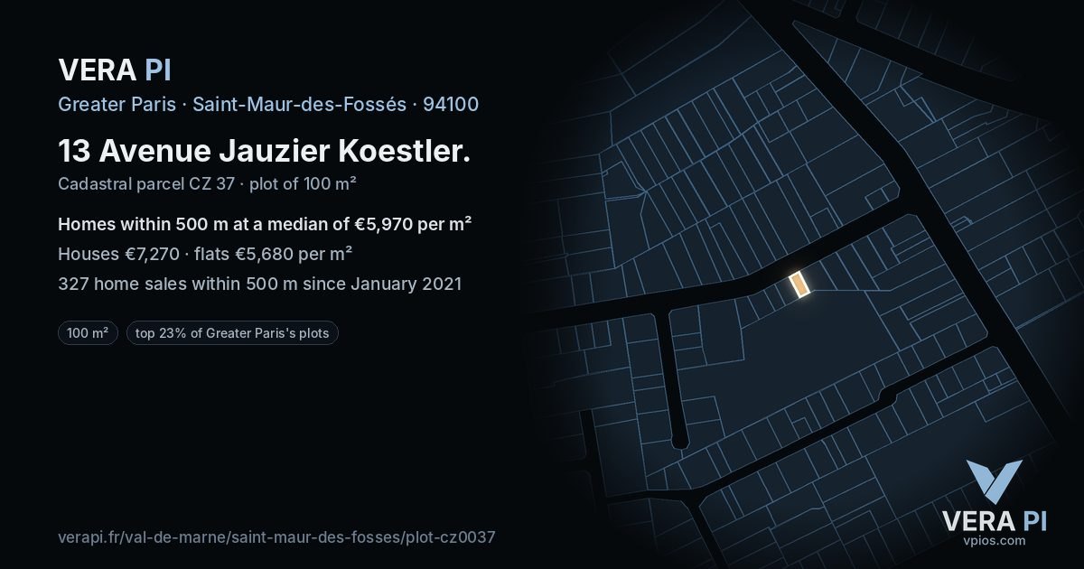 13 Avenue Jauzier Koestler, Saint-Maur-des-Fossés at night – the plot lit, the parcels around coloured by the prices near them