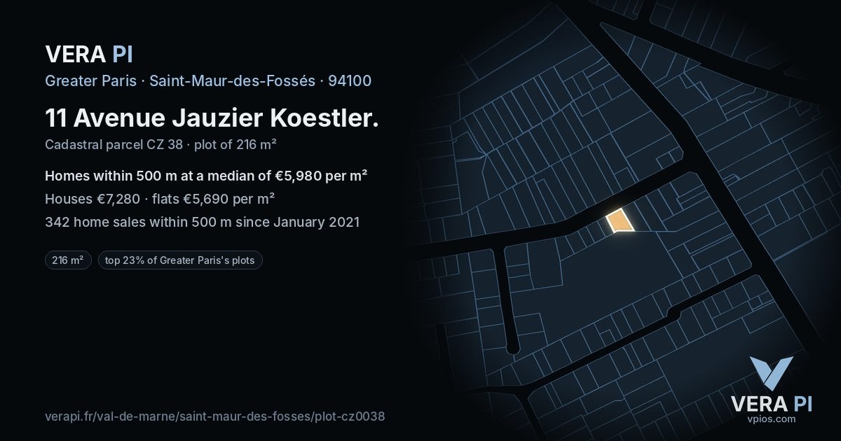 11 Avenue Jauzier Koestler, Saint-Maur-des-Fossés at night – the plot lit, the parcels around coloured by the prices near them