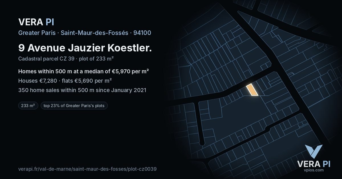 9 Avenue Jauzier Koestler, Saint-Maur-des-Fossés at night – the plot lit, the parcels around coloured by the prices near them