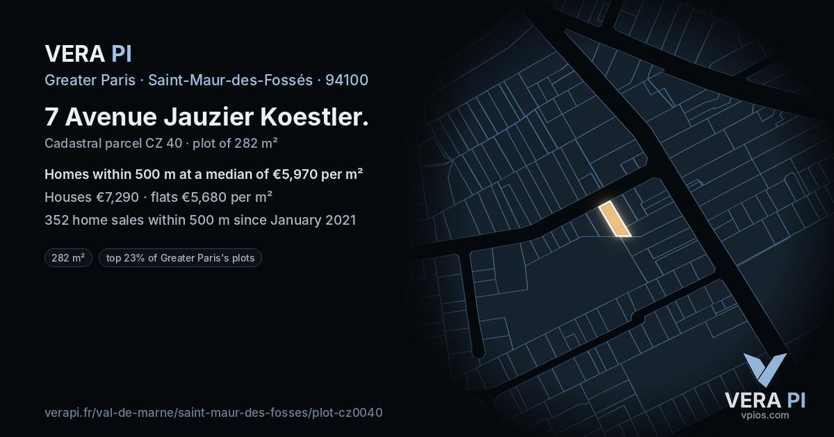 7 Avenue Jauzier Koestler, Saint-Maur-des-Fossés at night – the plot lit, the parcels around coloured by the prices near them
