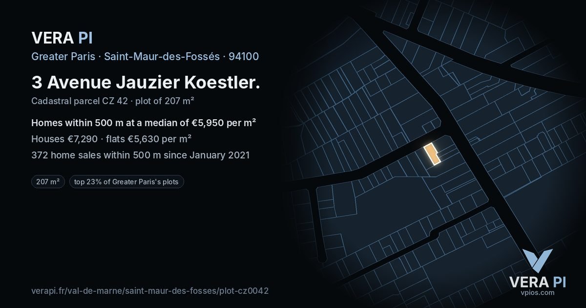 3 Avenue Jauzier Koestler, Saint-Maur-des-Fossés at night – the plot lit, the parcels around coloured by the prices near them
