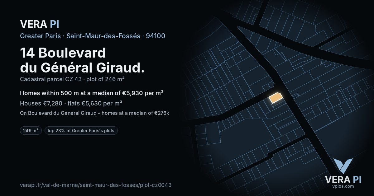 14 Boulevard du Général Giraud, Saint-Maur-des-Fossés at night – the plot lit, the parcels around coloured by the prices near them
