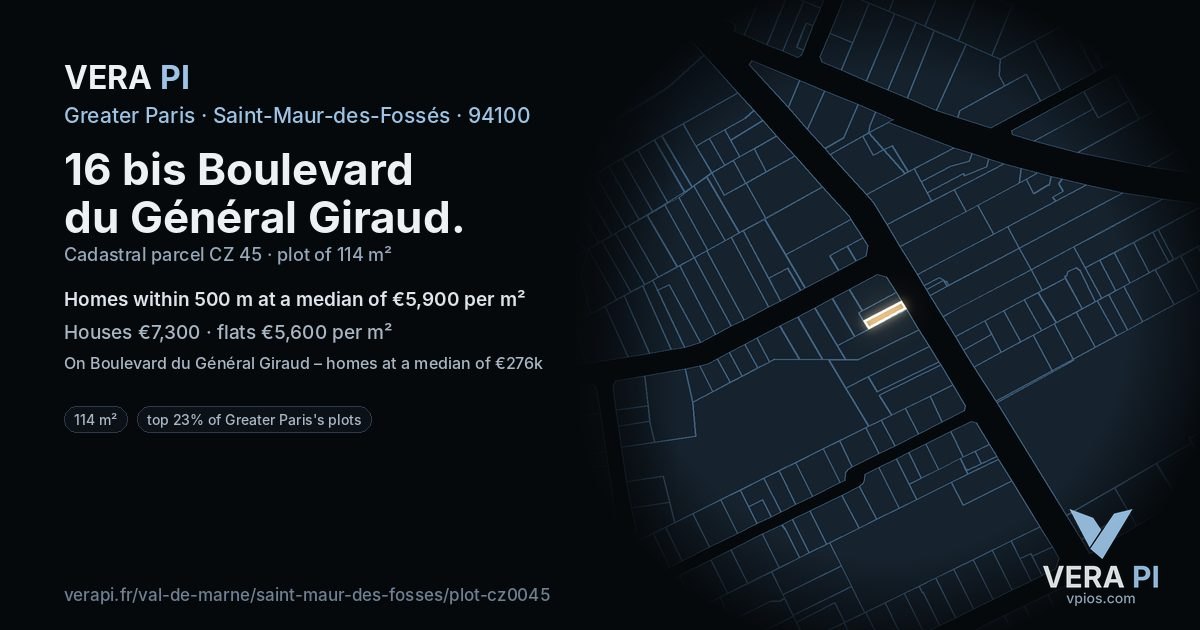 16 bis Boulevard du Général Giraud, Saint-Maur-des-Fossés at night – the plot lit, the parcels around coloured by the prices near them