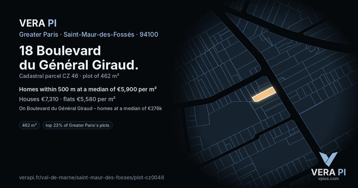 18 Boulevard du Général Giraud, Saint-Maur-des-Fossés at night – the plot lit, the parcels around coloured by the prices near them
