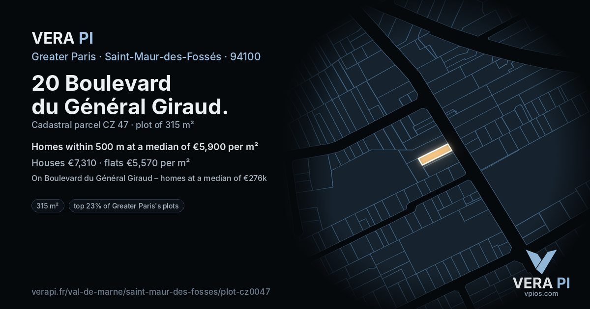 20 Boulevard du Général Giraud, Saint-Maur-des-Fossés at night – the plot lit, the parcels around coloured by the prices near them