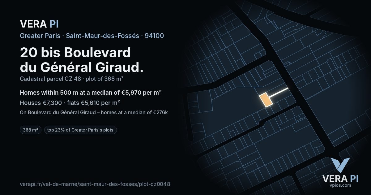 20 bis Boulevard du Général Giraud, Saint-Maur-des-Fossés at night – the plot lit, the parcels around coloured by the prices near them