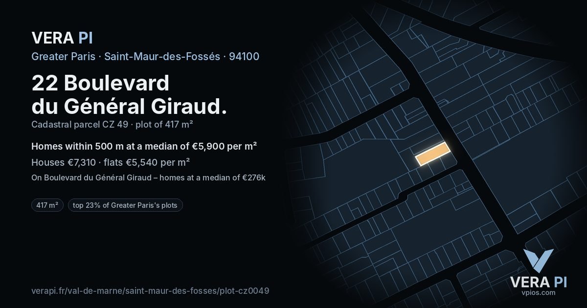22 Boulevard du Général Giraud, Saint-Maur-des-Fossés at night – the plot lit, the parcels around coloured by the prices near them