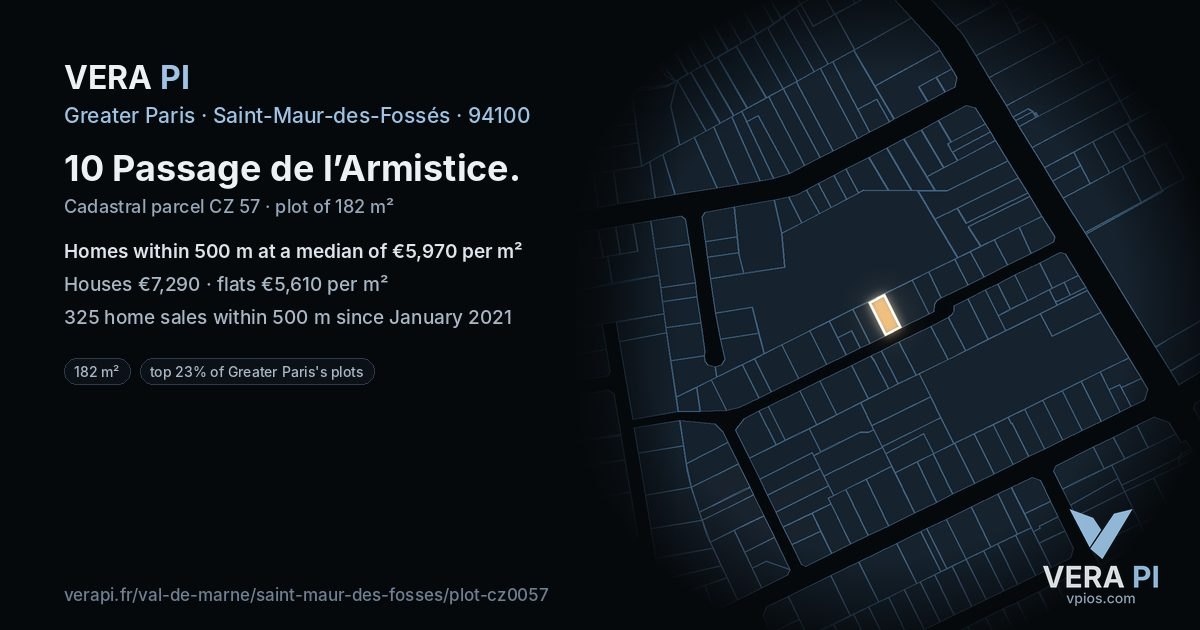 10 Passage de l’Armistice, Saint-Maur-des-Fossés at night – the plot lit, the parcels around coloured by the prices near them