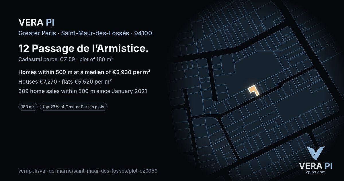 12 Passage de l’Armistice, Saint-Maur-des-Fossés at night – the plot lit, the parcels around coloured by the prices near them