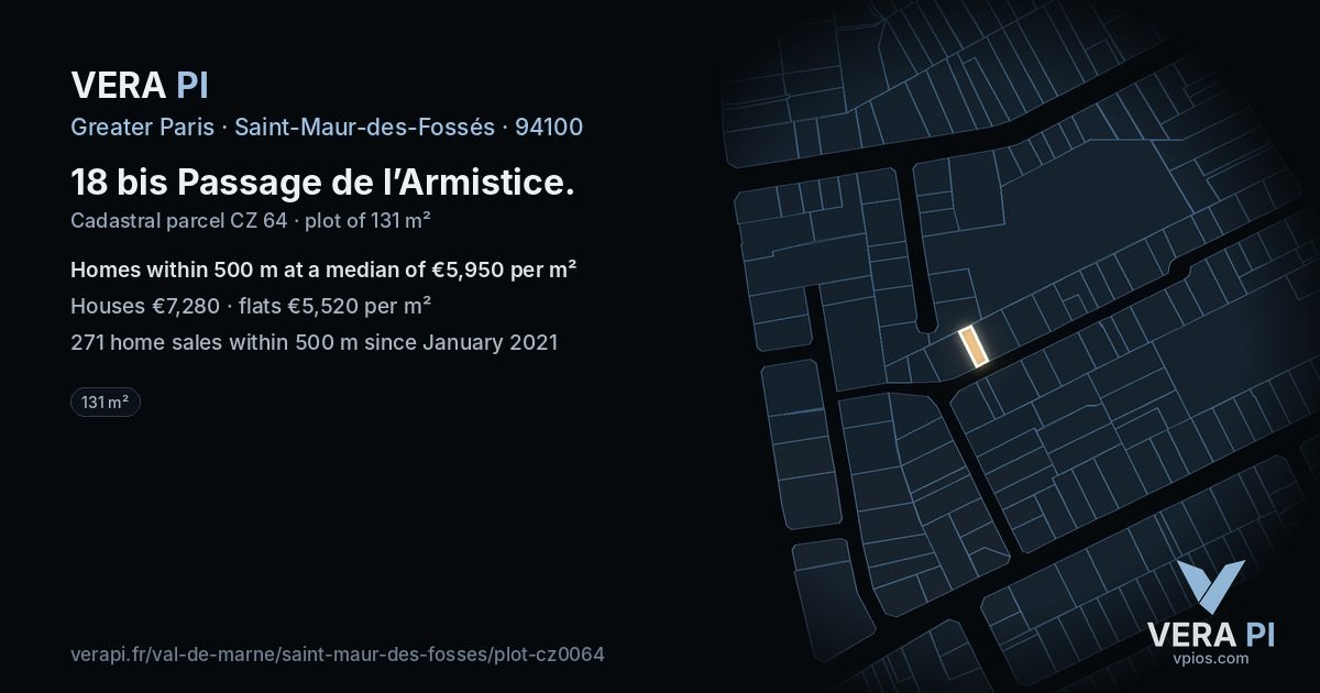 18 bis Passage de l’Armistice, Saint-Maur-des-Fossés at night – the plot lit, the parcels around coloured by the prices near them