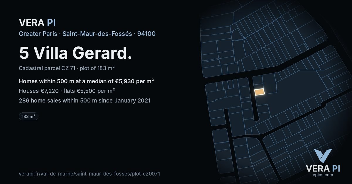 5 Villa Gerard, Saint-Maur-des-Fossés at night – the plot lit, the parcels around coloured by the prices near them