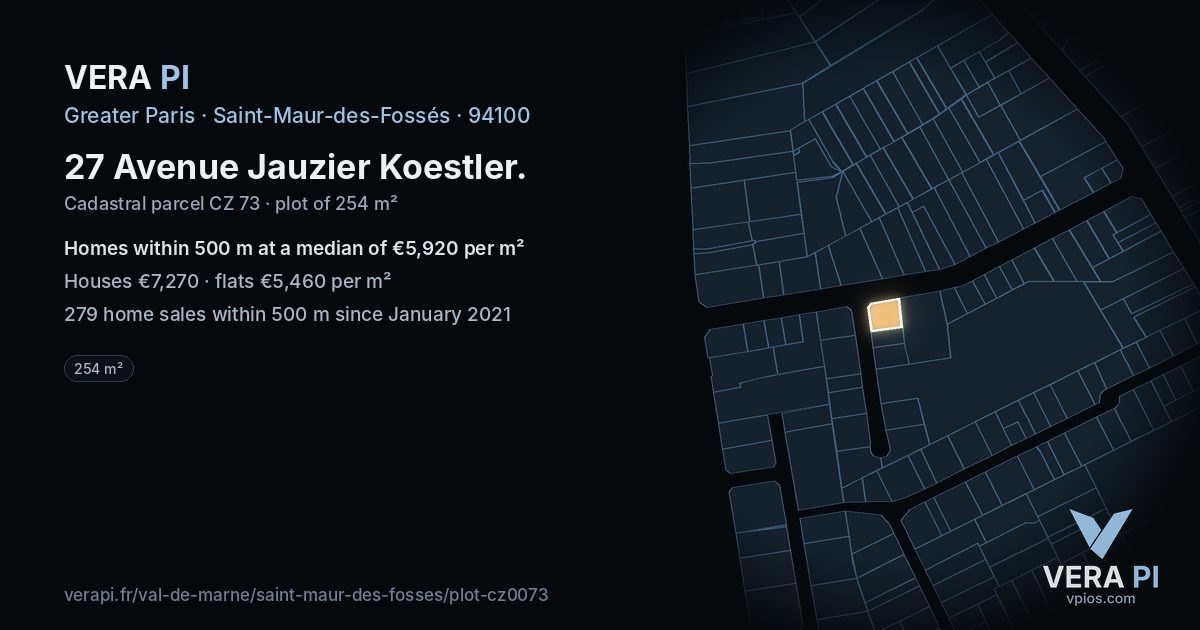 27 Avenue Jauzier Koestler, Saint-Maur-des-Fossés at night – the plot lit, the parcels around coloured by the prices near them