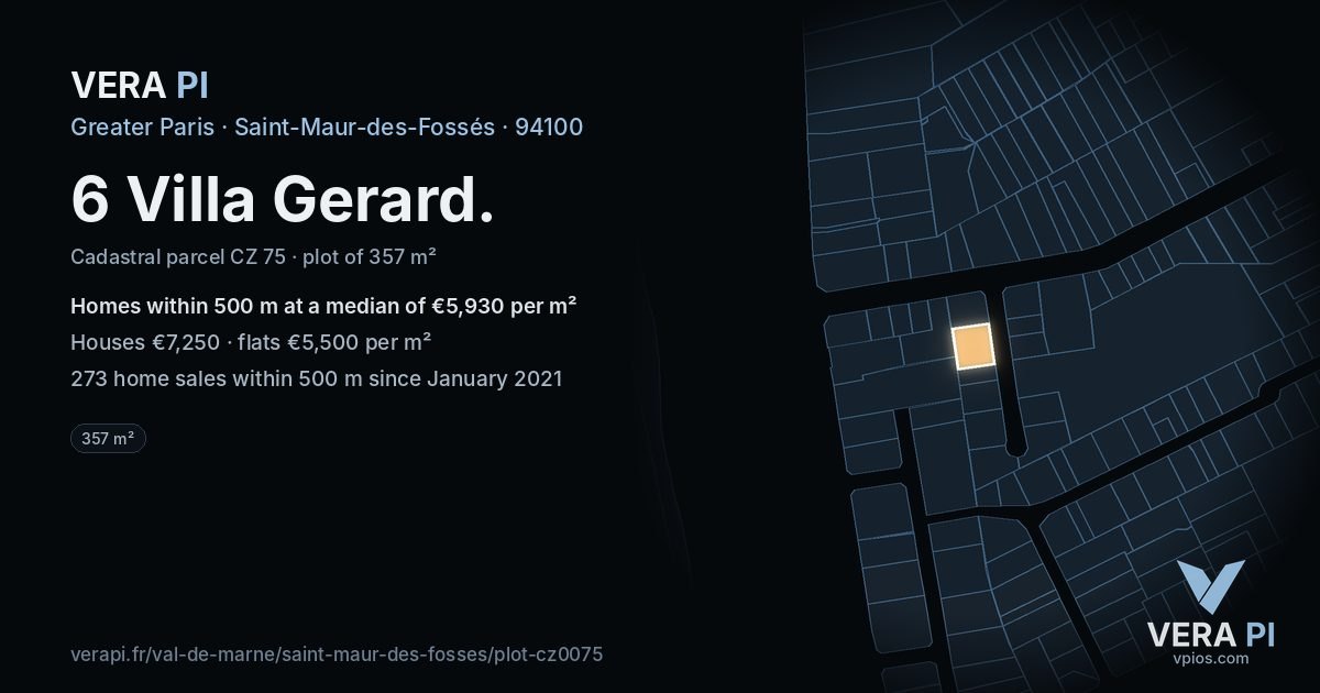 6 Villa Gerard, Saint-Maur-des-Fossés at night – the plot lit, the parcels around coloured by the prices near them