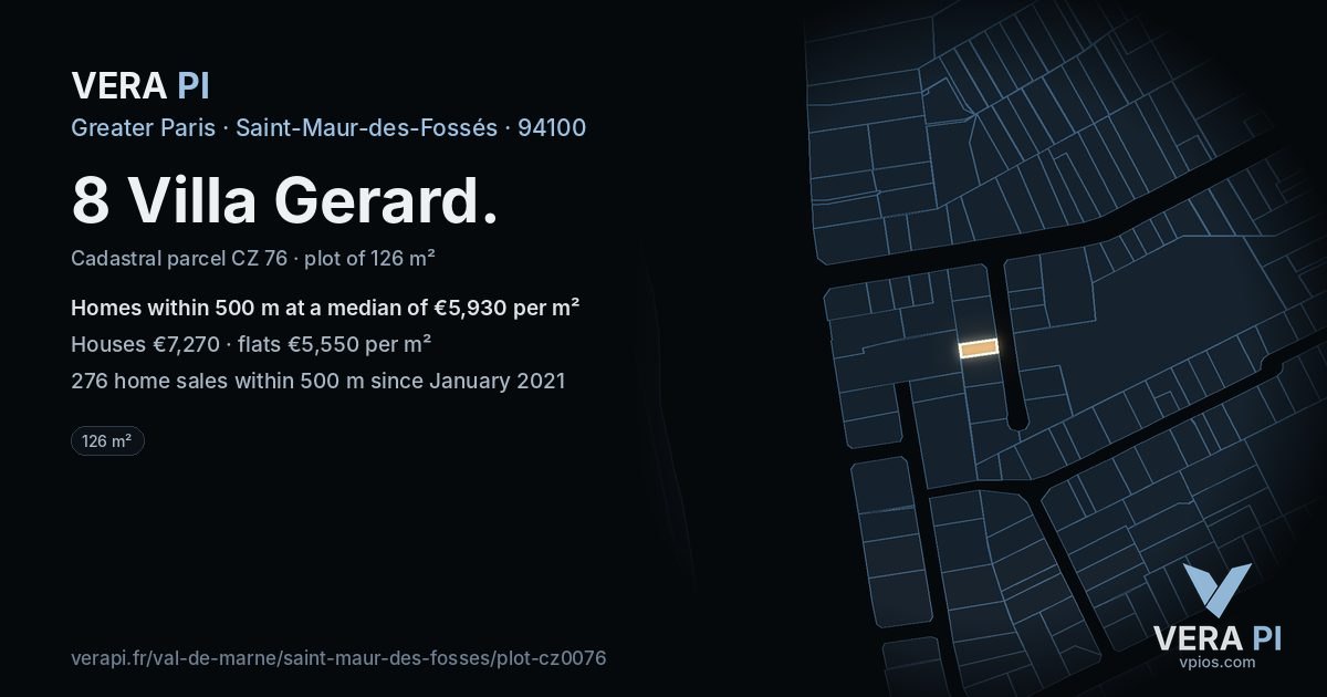 8 Villa Gerard, Saint-Maur-des-Fossés at night – the plot lit, the parcels around coloured by the prices near them
