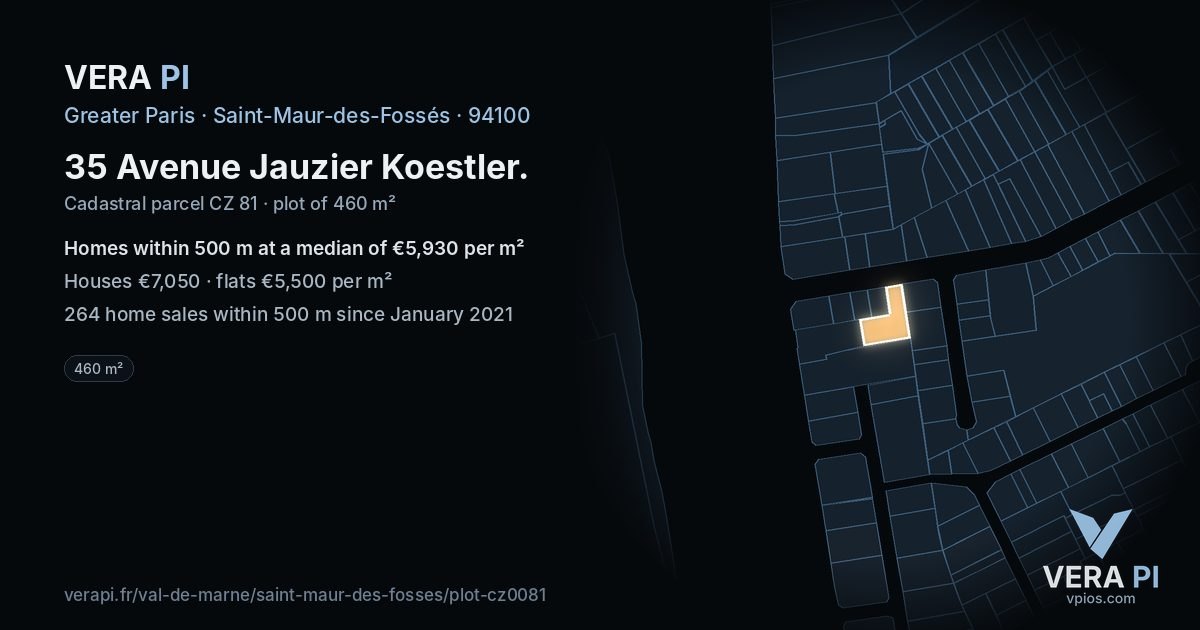 35 Avenue Jauzier Koestler, Saint-Maur-des-Fossés at night – the plot lit, the parcels around coloured by the prices near them