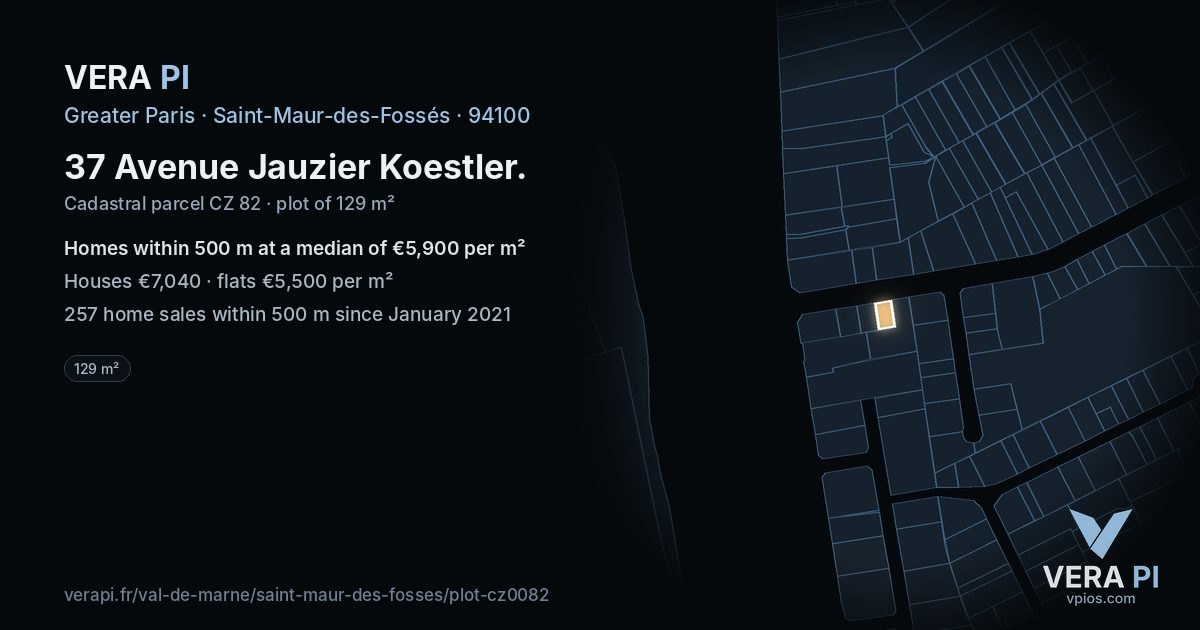 37 Avenue Jauzier Koestler, Saint-Maur-des-Fossés at night – the plot lit, the parcels around coloured by the prices near them