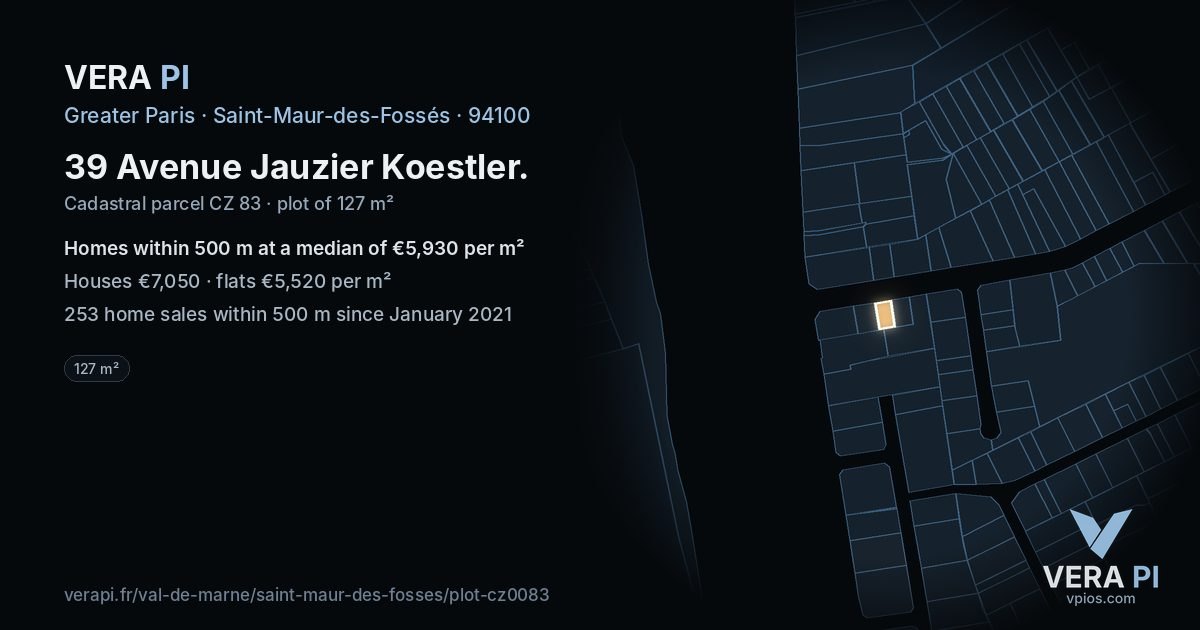 39 Avenue Jauzier Koestler, Saint-Maur-des-Fossés at night – the plot lit, the parcels around coloured by the prices near them