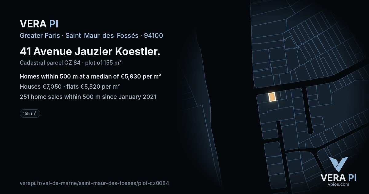 41 Avenue Jauzier Koestler, Saint-Maur-des-Fossés at night – the plot lit, the parcels around coloured by the prices near them