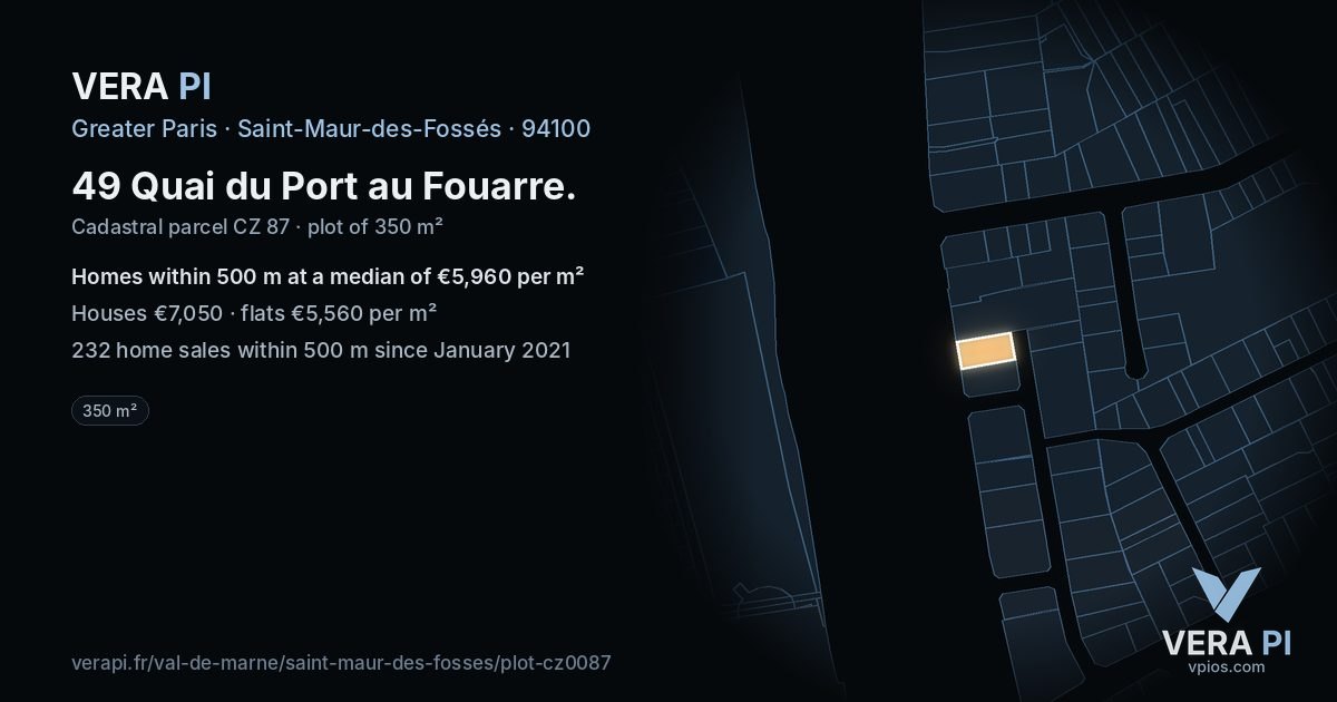 49 Quai du Port au Fouarre, Saint-Maur-des-Fossés at night – the plot lit, the parcels around coloured by the prices near them