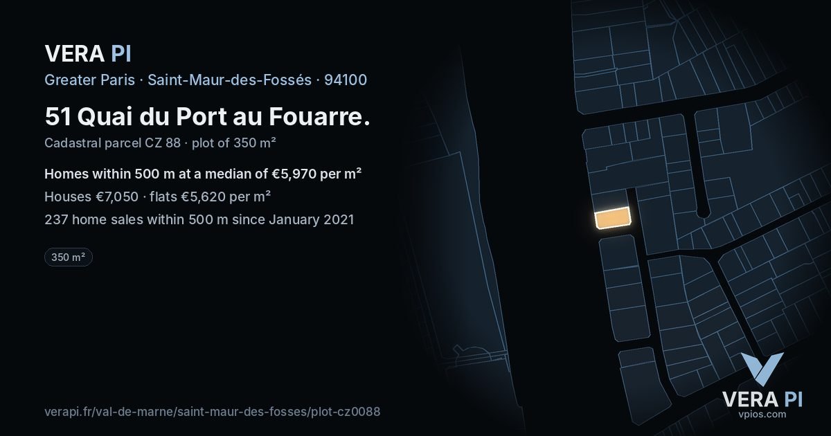 51 Quai du Port au Fouarre, Saint-Maur-des-Fossés at night – the plot lit, the parcels around coloured by the prices near them