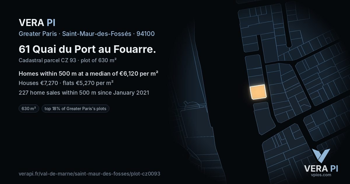 61 Quai du Port au Fouarre, Saint-Maur-des-Fossés at night – the plot lit, the parcels around coloured by the prices near them