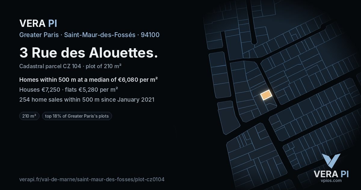 3 Rue des Alouettes, Saint-Maur-des-Fossés at night – the plot lit, the parcels around coloured by the prices near them