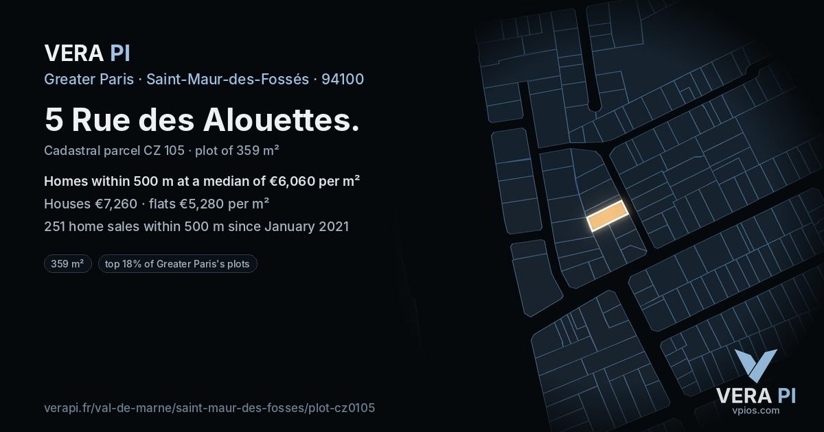 5 Rue des Alouettes, Saint-Maur-des-Fossés at night – the plot lit, the parcels around coloured by the prices near them