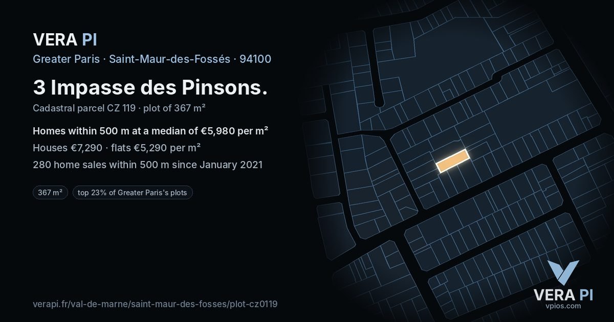 3 Impasse des Pinsons, Saint-Maur-des-Fossés at night – the plot lit, the parcels around coloured by the prices near them