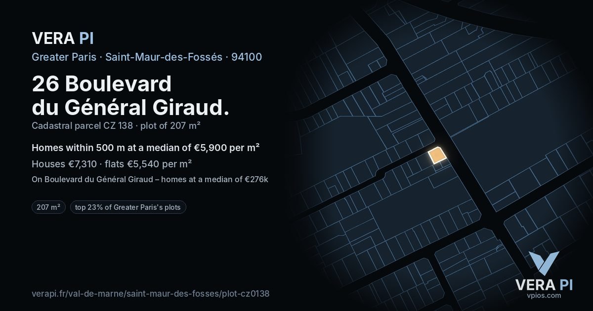 26 Boulevard du Général Giraud, Saint-Maur-des-Fossés at night – the plot lit, the parcels around coloured by the prices near them