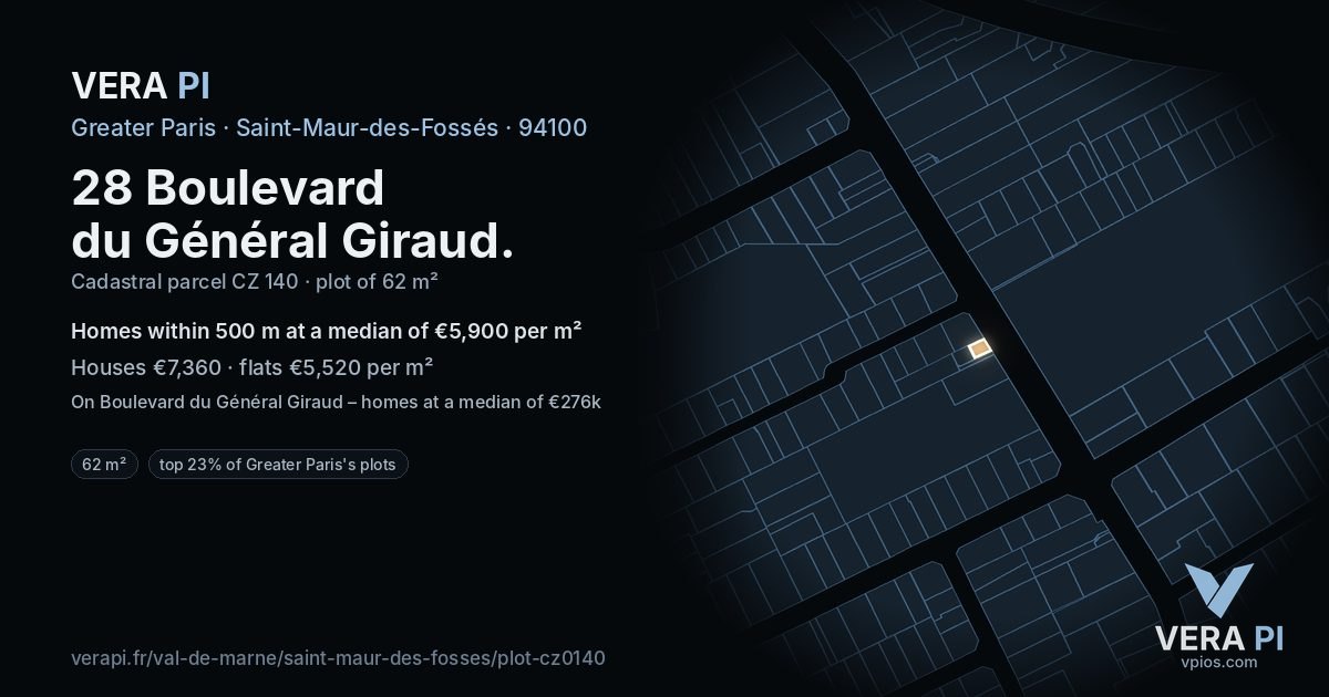 28 Boulevard du Général Giraud, Saint-Maur-des-Fossés at night – the plot lit, the parcels around coloured by the prices near them