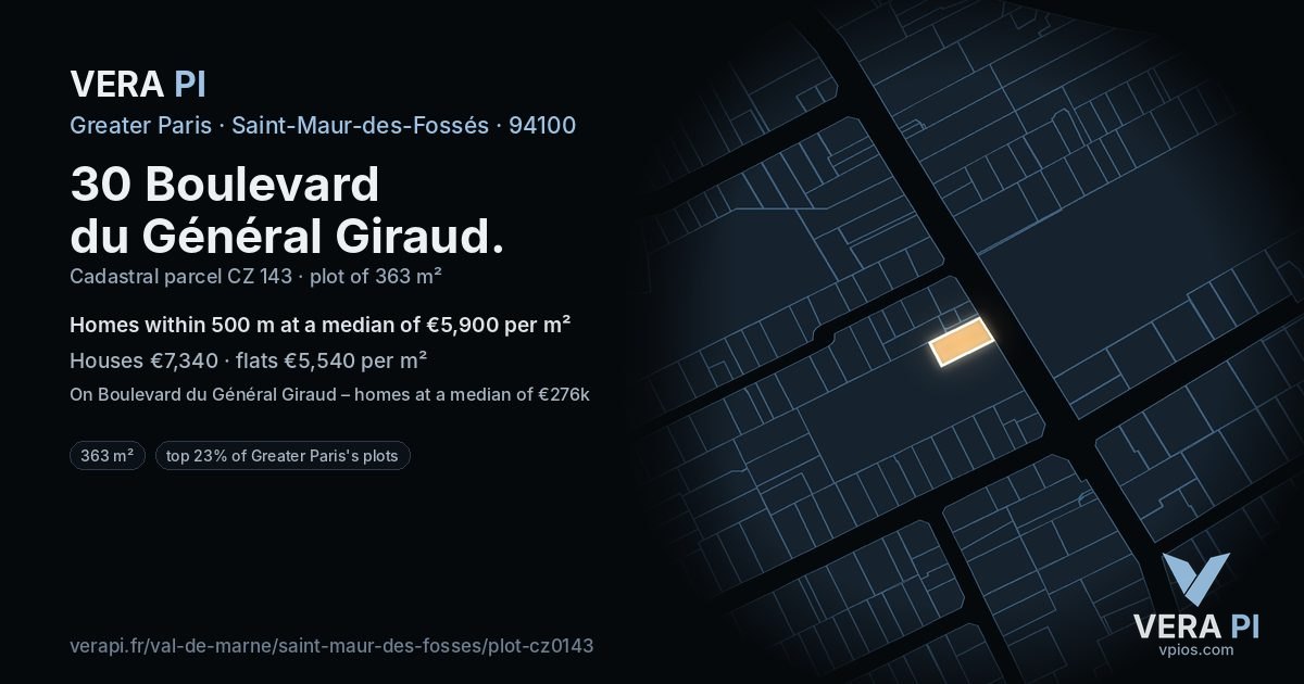 30 Boulevard du Général Giraud, Saint-Maur-des-Fossés at night – the plot lit, the parcels around coloured by the prices near them
