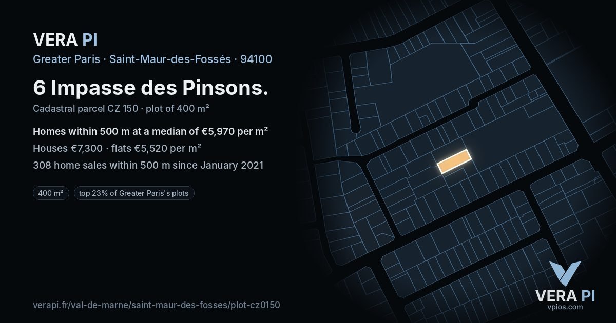 6 Impasse des Pinsons, Saint-Maur-des-Fossés at night – the plot lit, the parcels around coloured by the prices near them