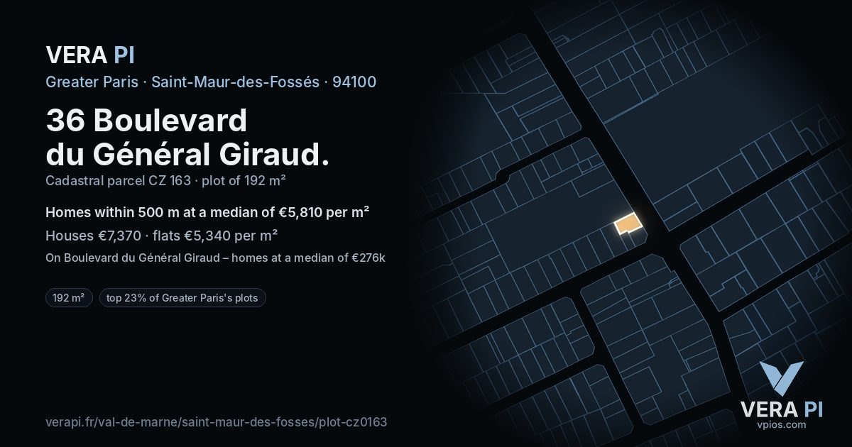 36 Boulevard du Général Giraud, Saint-Maur-des-Fossés at night – the plot lit, the parcels around coloured by the prices near them