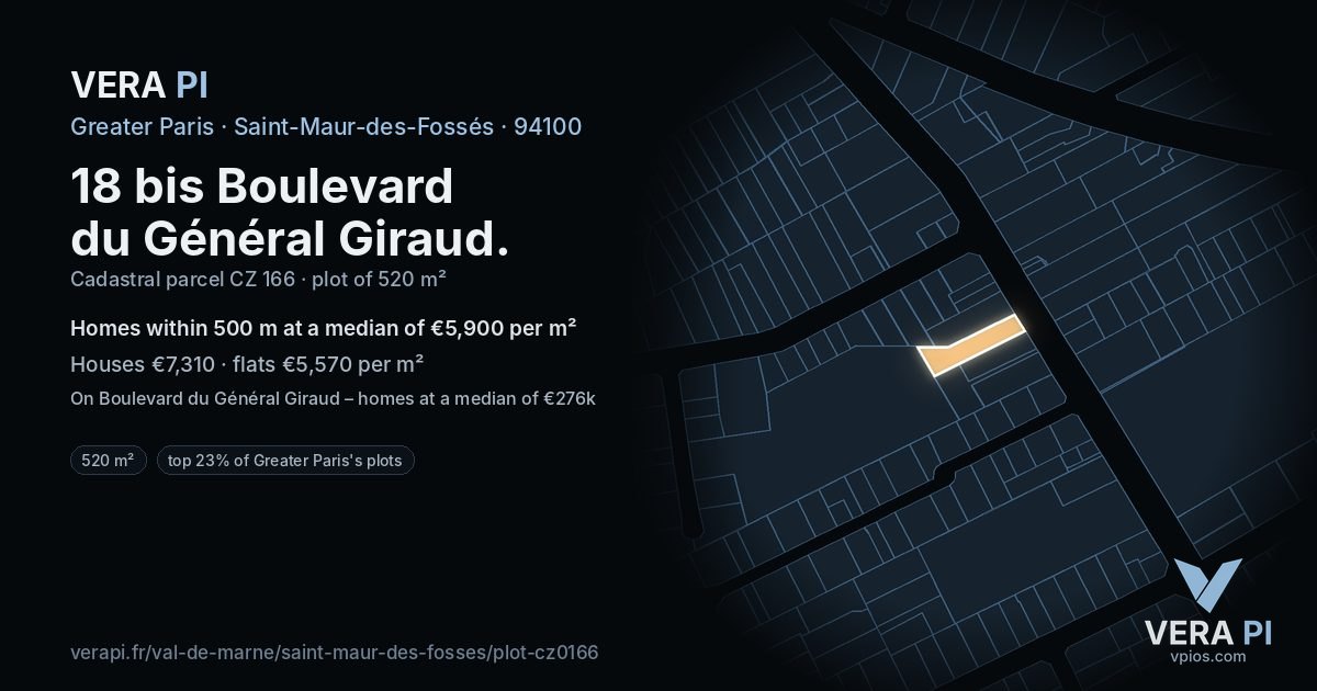 18 bis Boulevard du Général Giraud, Saint-Maur-des-Fossés at night – the plot lit, the parcels around coloured by the prices near them