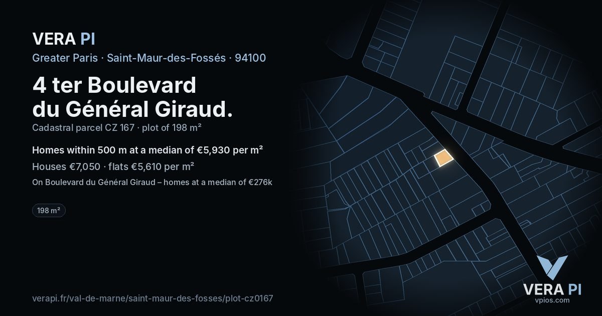 4 ter Boulevard du Général Giraud, Saint-Maur-des-Fossés at night – the plot lit, the parcels around coloured by the prices near them