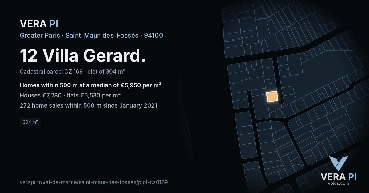12 Villa Gerard, Saint-Maur-des-Fossés at night – the plot lit, the parcels around coloured by the prices near them