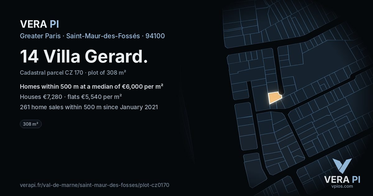 14 Villa Gerard, Saint-Maur-des-Fossés at night – the plot lit, the parcels around coloured by the prices near them